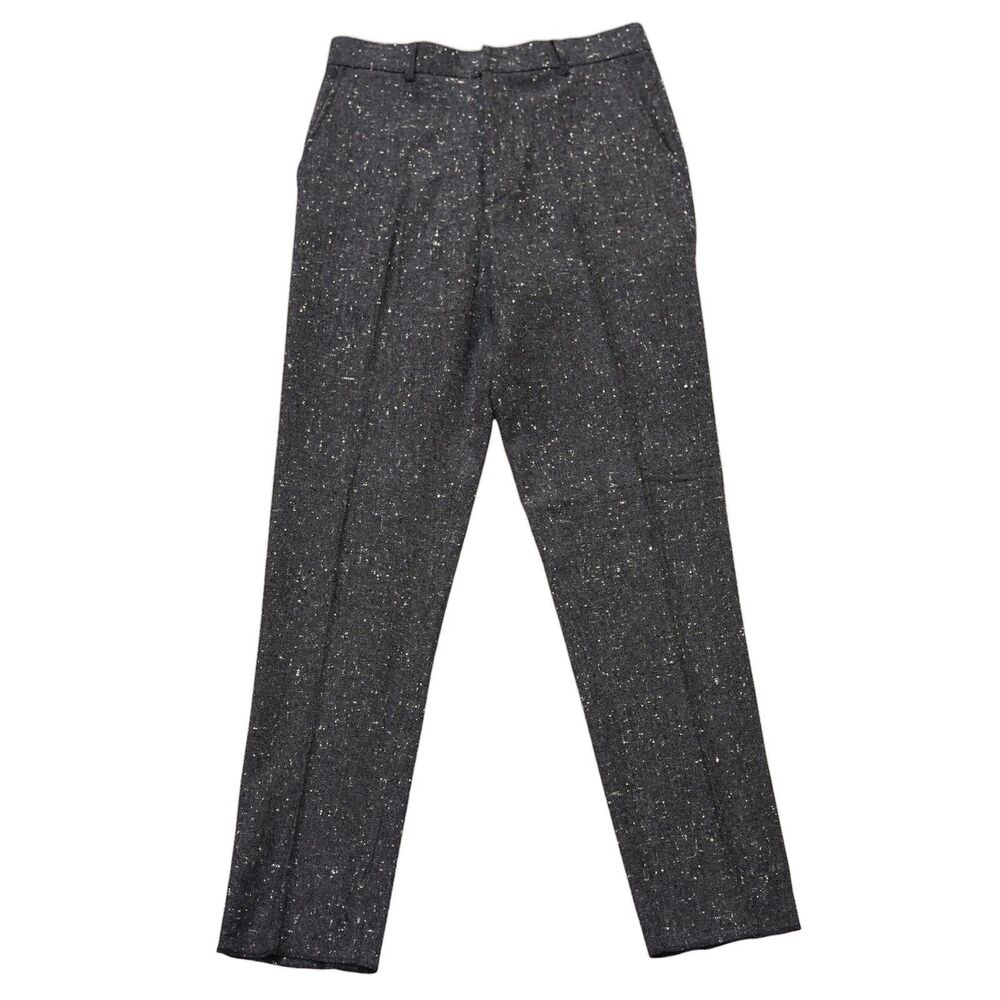 Mens 32 Gray Donegal Wool Tweed Pants Speckled Flat Front Dress Trousers NWT